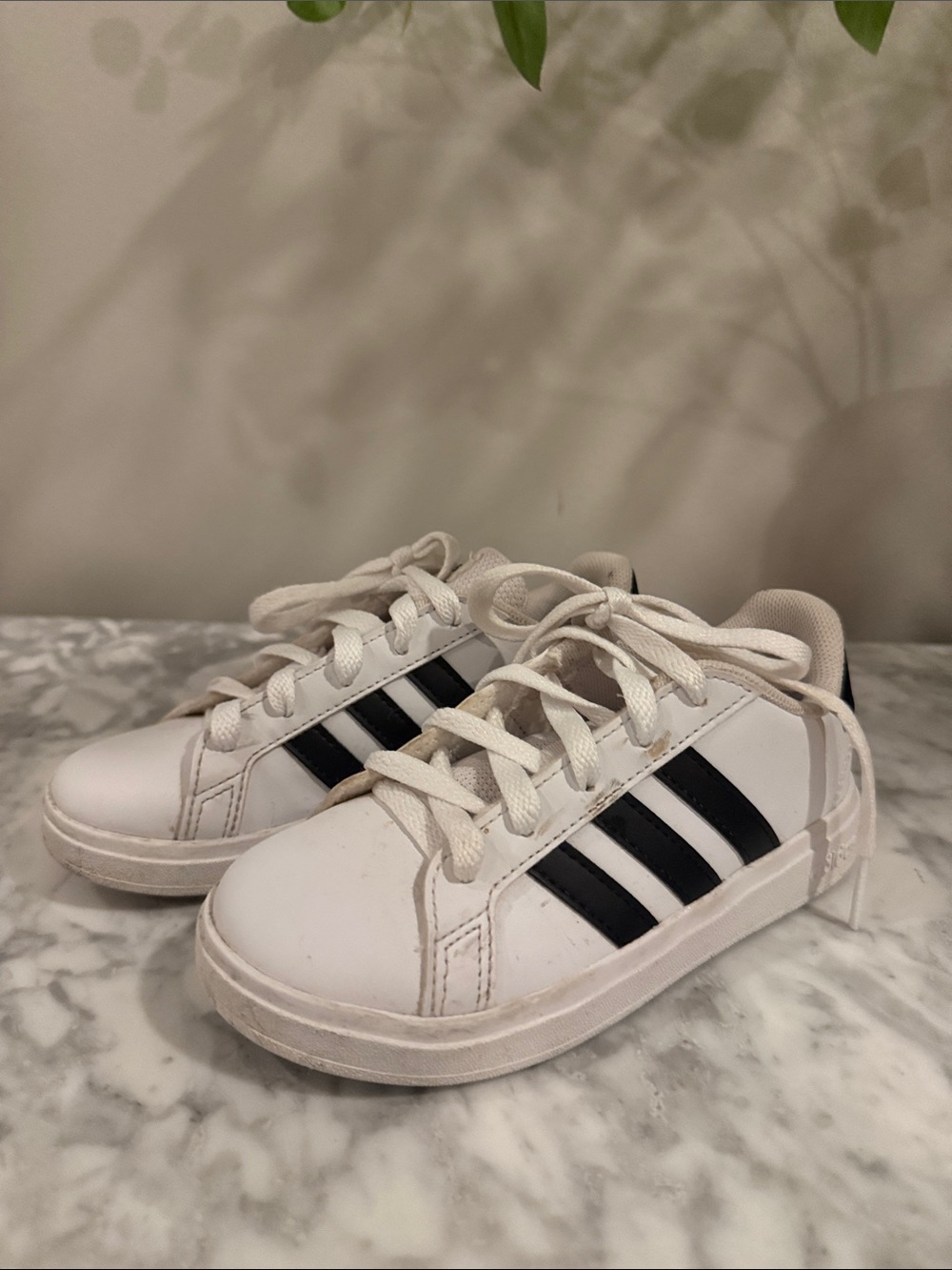 adidas Kids White Sneakers with Black Stripes